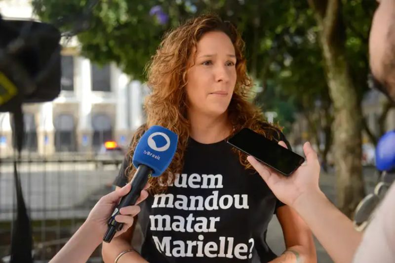 Rio de Janeiro – A vereadora Monica Benicio, durante ato simbólico que marca os seis anos do assassinato de Marielle Franco - Foto Tomaz Silva/Agência Brasil