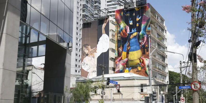 Guerra na Ucrânia e meio ambiente são temas de mural em São Paulo