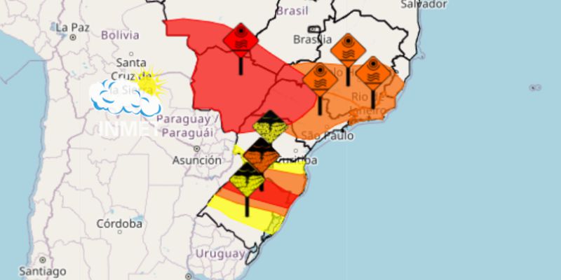 Inmet divulga alerta de perigo de chuvas neste sábado no RS e SC