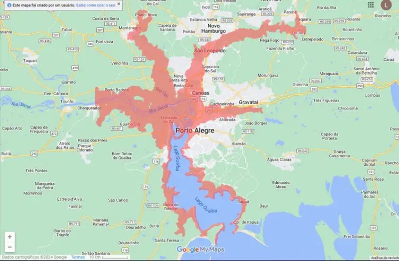 Cheia do Guaíba coloca Porto Alegre em alerta de mais inundação.- Defesa Civil RS/Divulgação