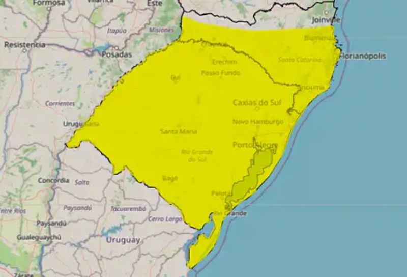 Inmet publica aviso amarelo para risco à saúde por queda de temperaturas entre 3ºC e 5ºC Mapa Inmet/Divulgação